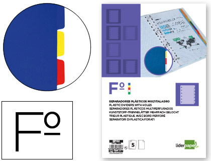 Juego de 5 separadores 16 taladros Liderpapel Folio plástico colores